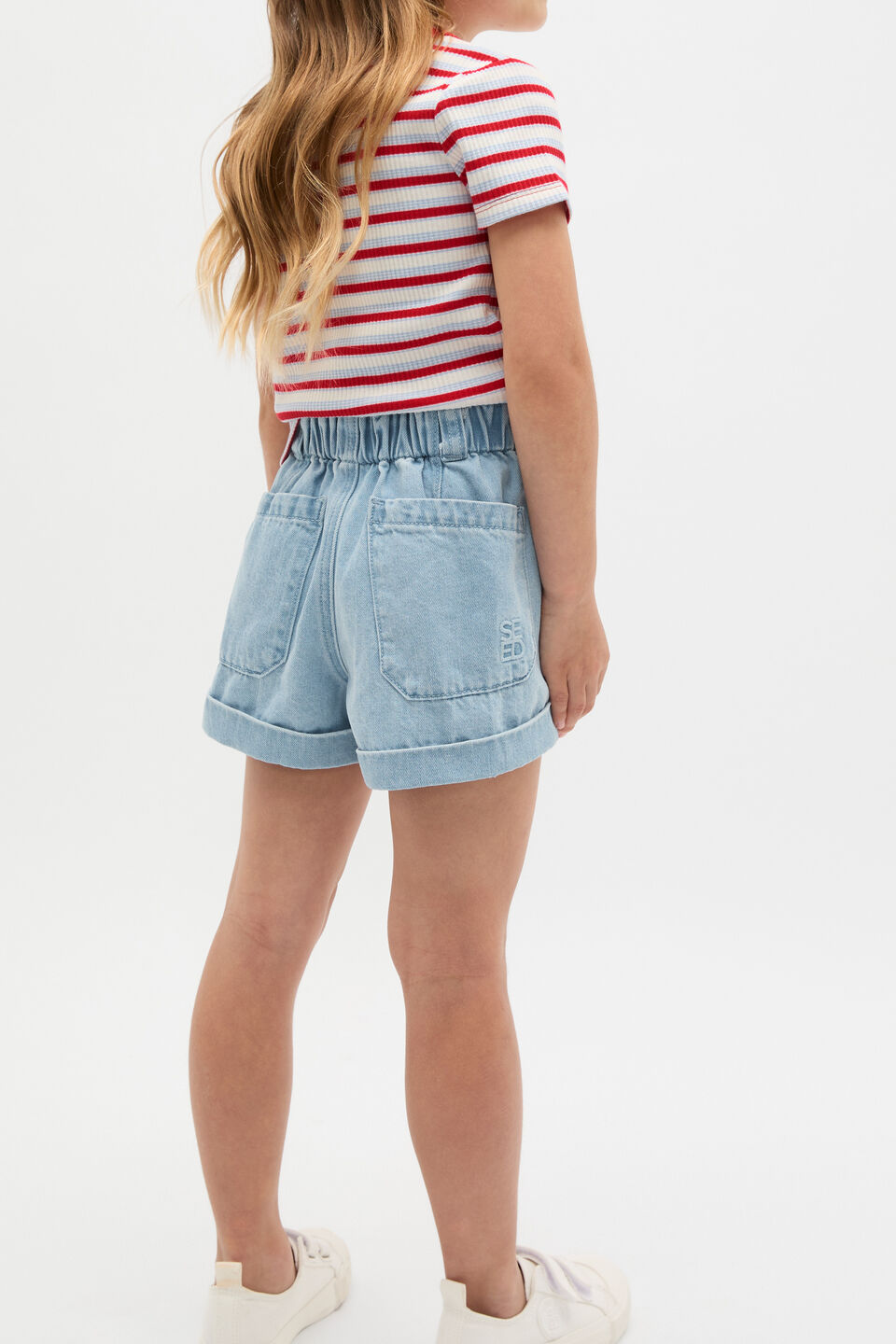 Denim Button Short  Light Wash