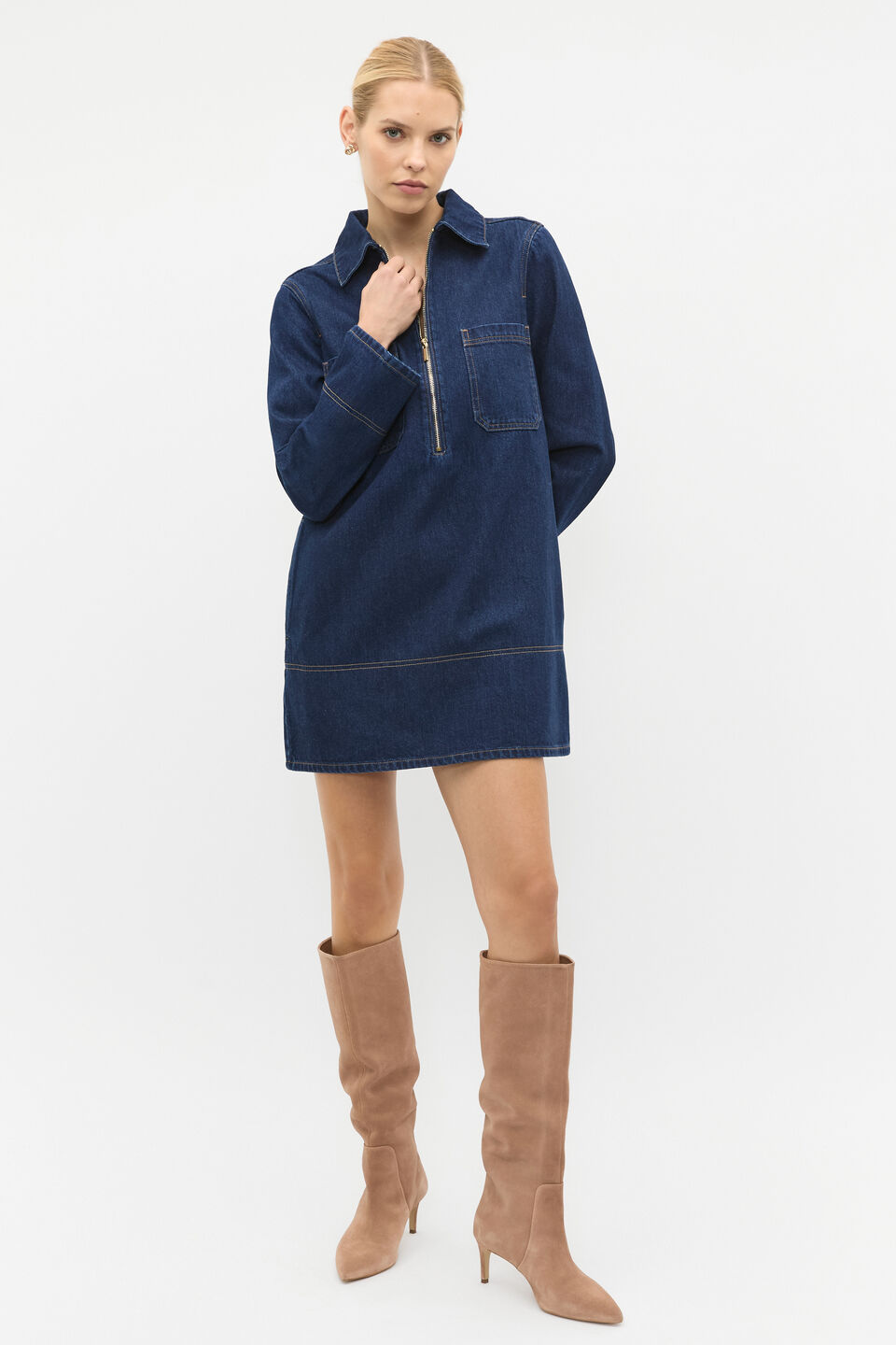Long Sleeve Denim Mini Dress  Twilight Blue Wash