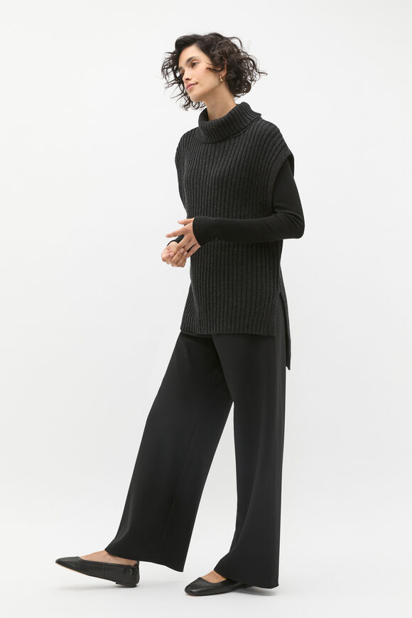 Collar Knit Poncho  Black  hi-res