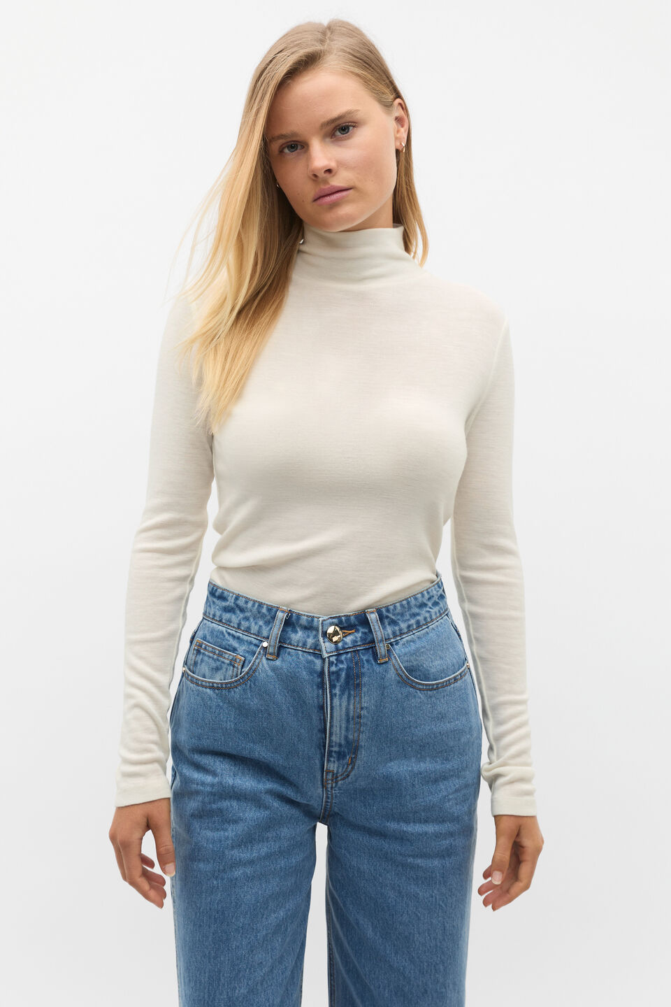 Australian Merino Mock Neck Top  Cloud Cream