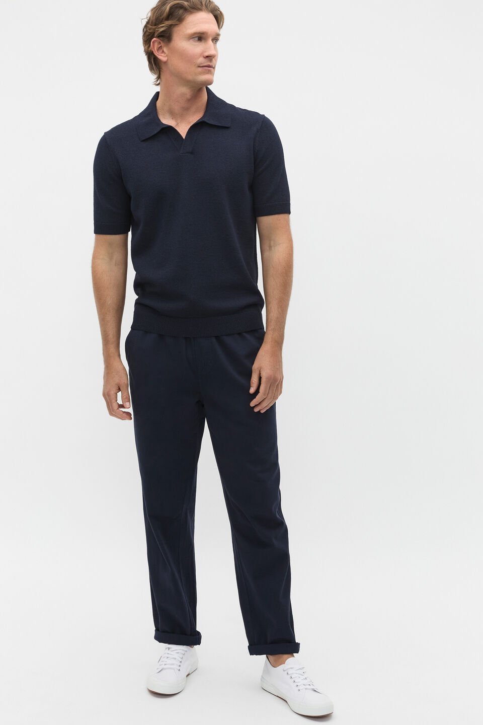 Boucle Knit Trophy Polo  Midnight Blue