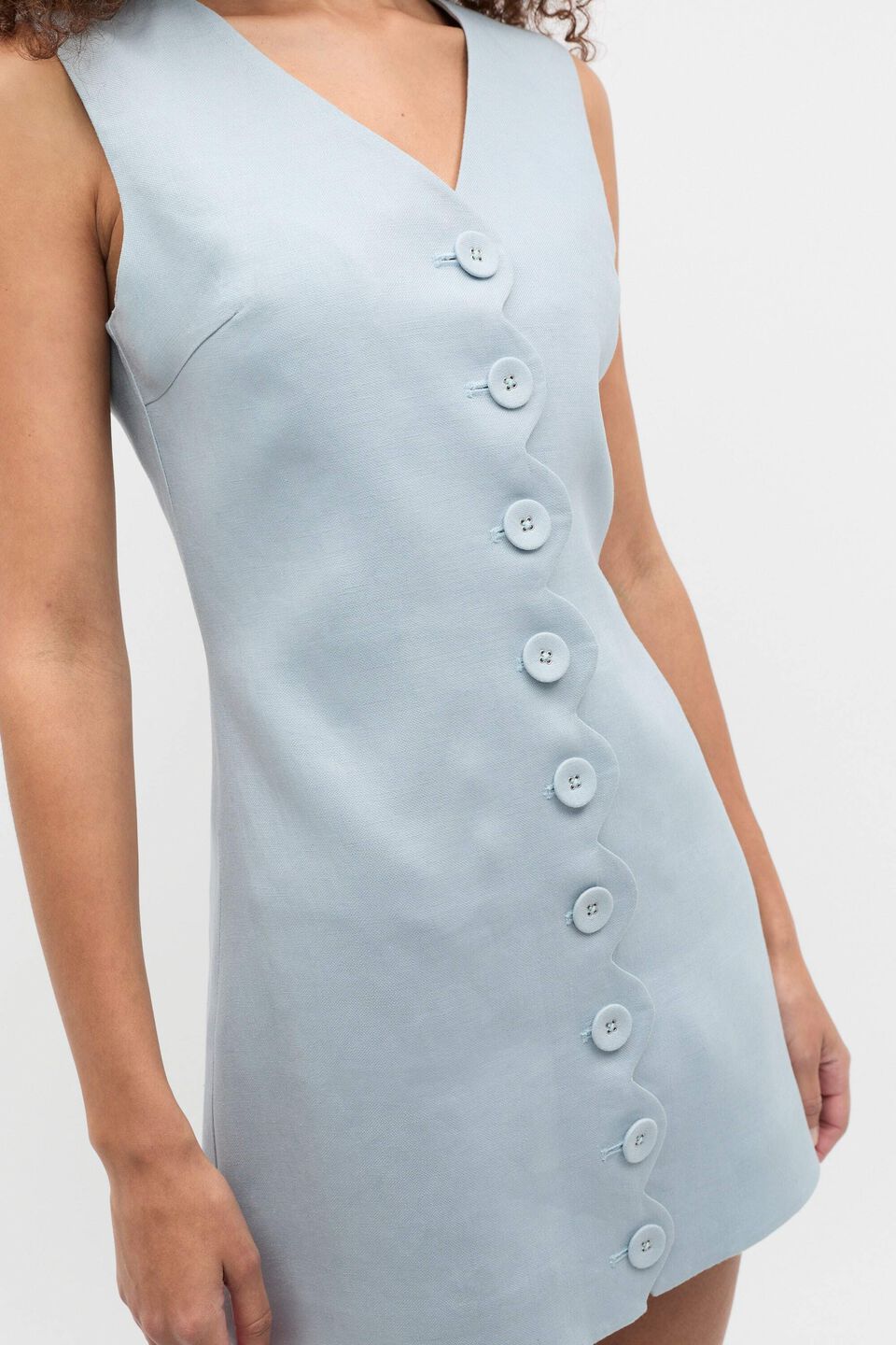 Linen Scallop Mini Dress  Bluebell