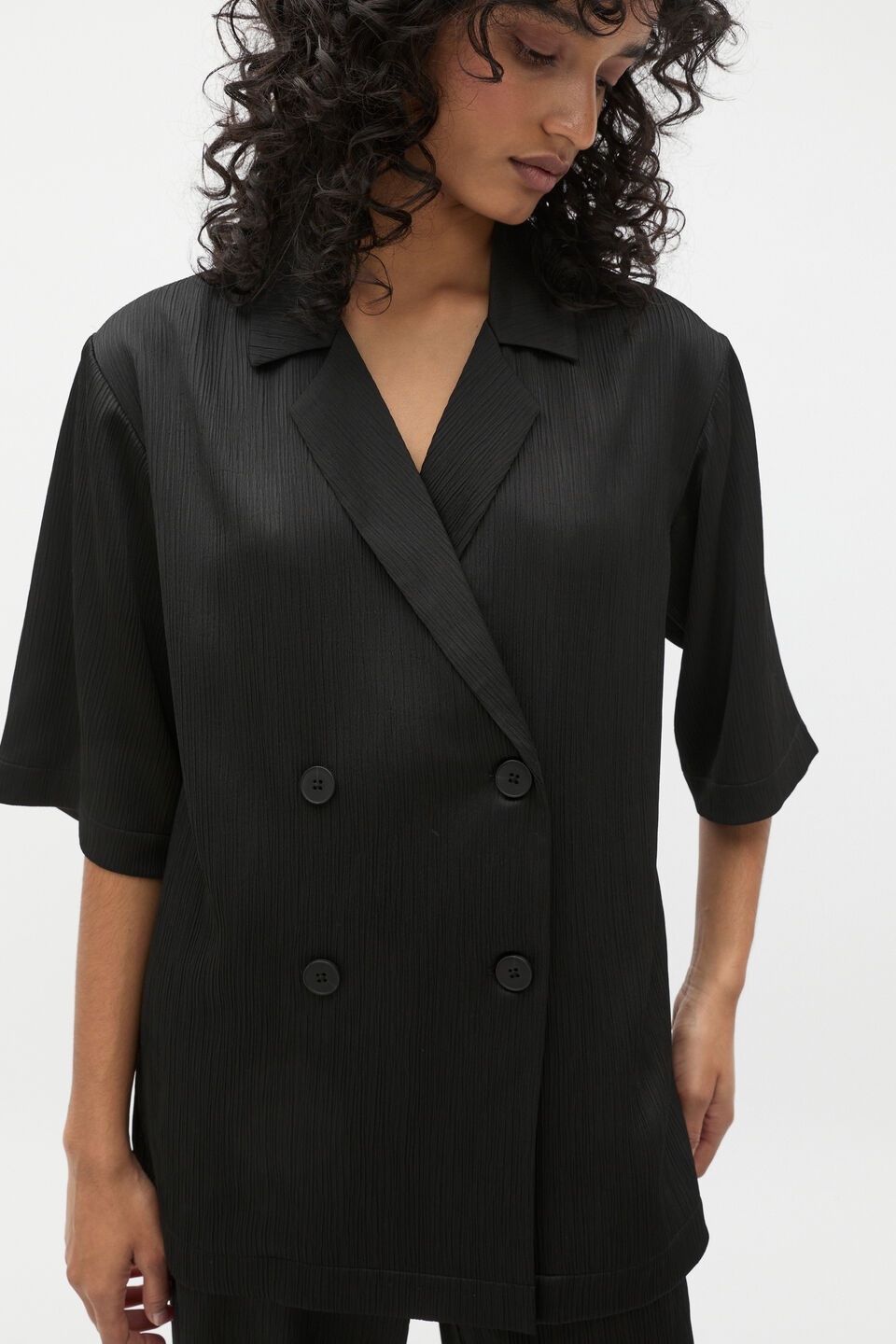 Plisse Short Sleeve Shirt  Black
