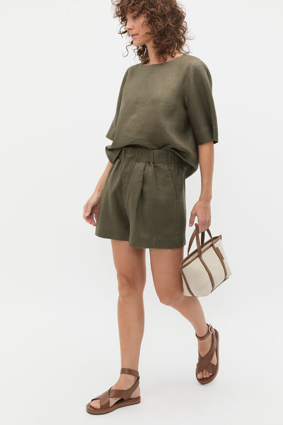 Core Linen Gathered Palazzo Short  Olive Leaf  hi-res