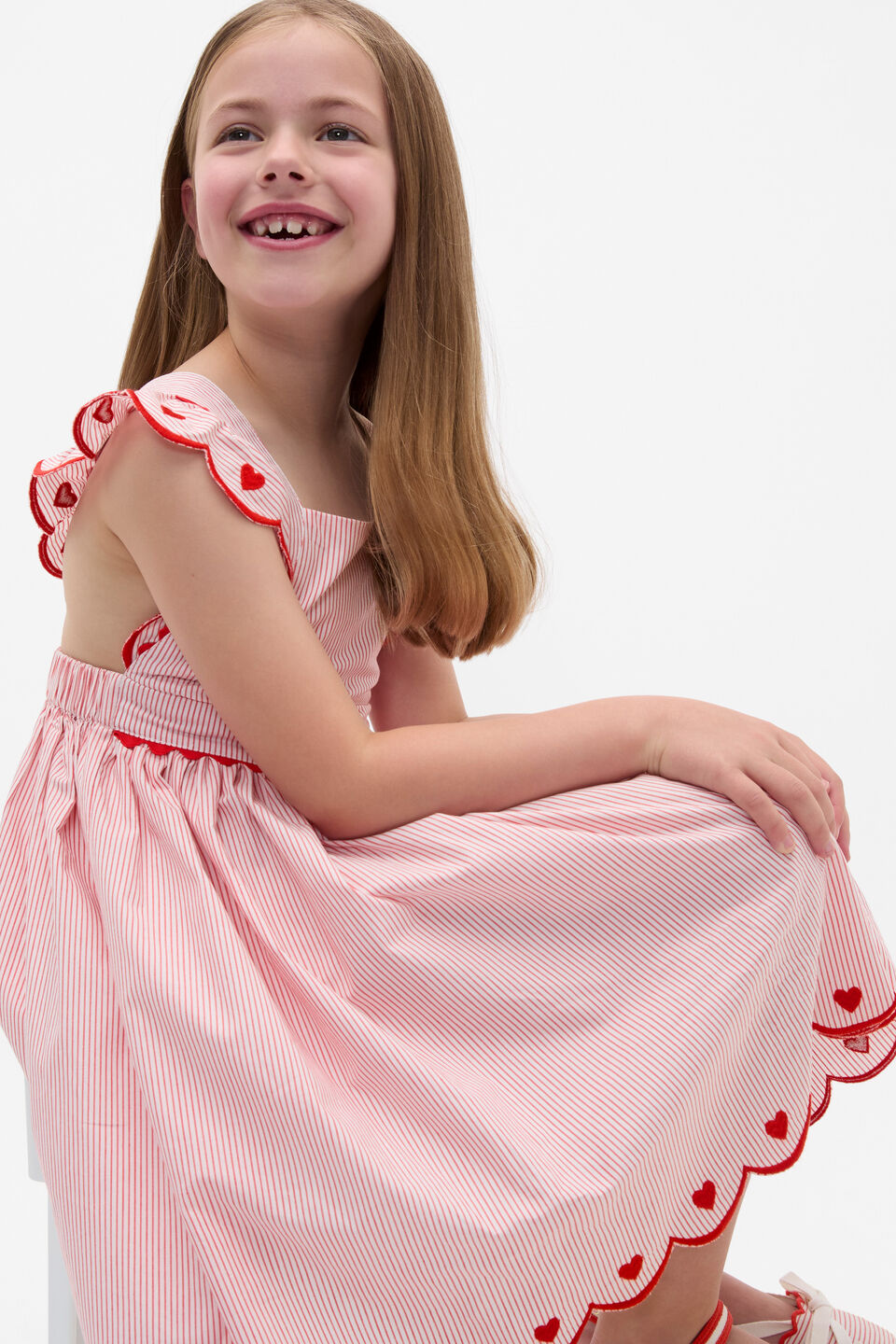 Scallop Stripe Dress  Strawberry Red