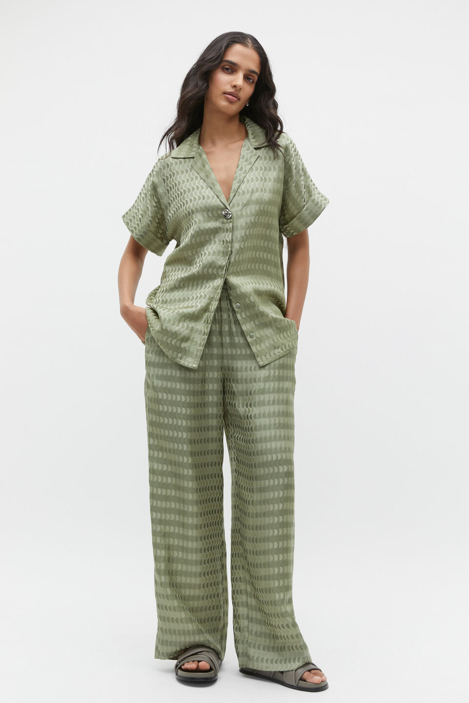 Jacquard Short Sleeve Shirt  Pale Olive