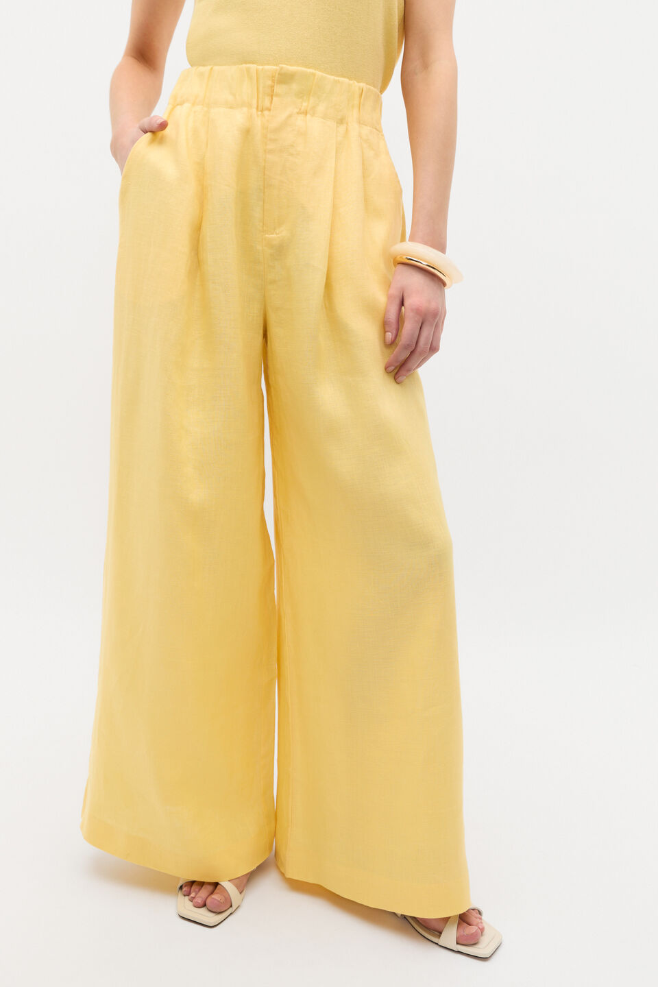 Linen Gathered Palazzo Pant  Buttercup