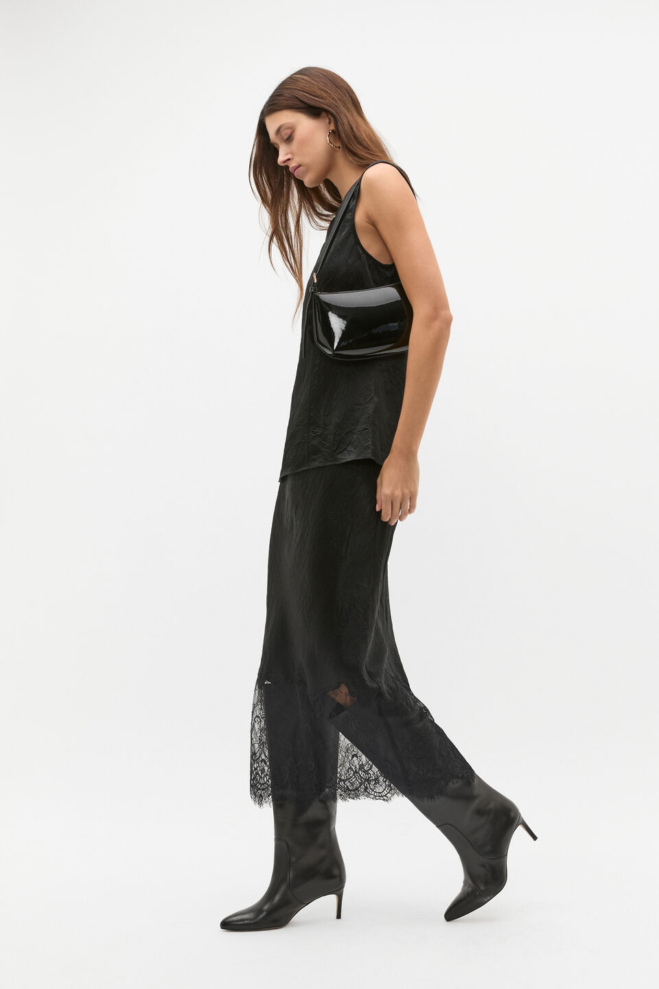 Textured Satin Top  Black