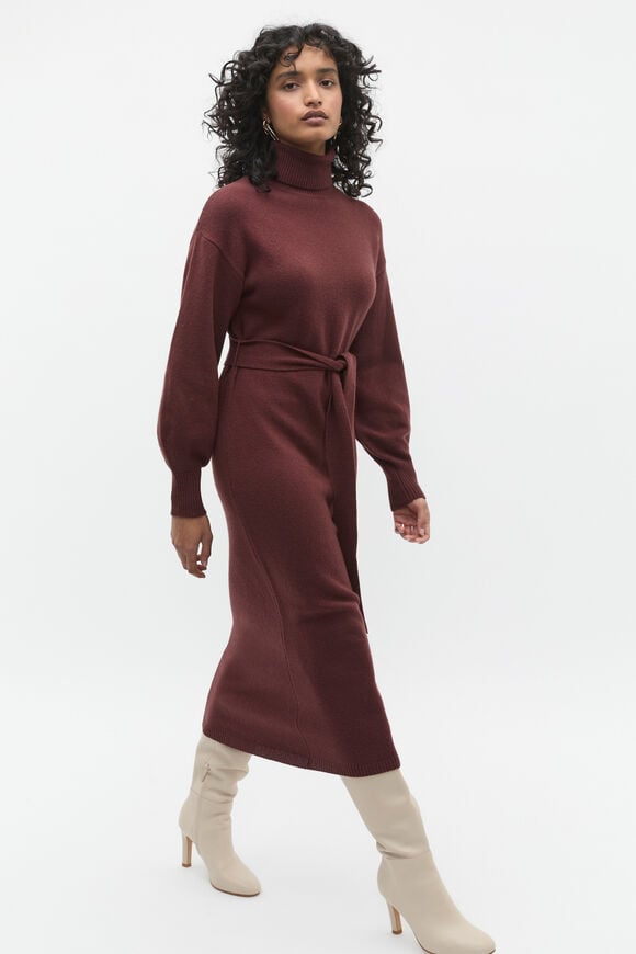 Tie Knit Midi Dress  Merlot  hi-res