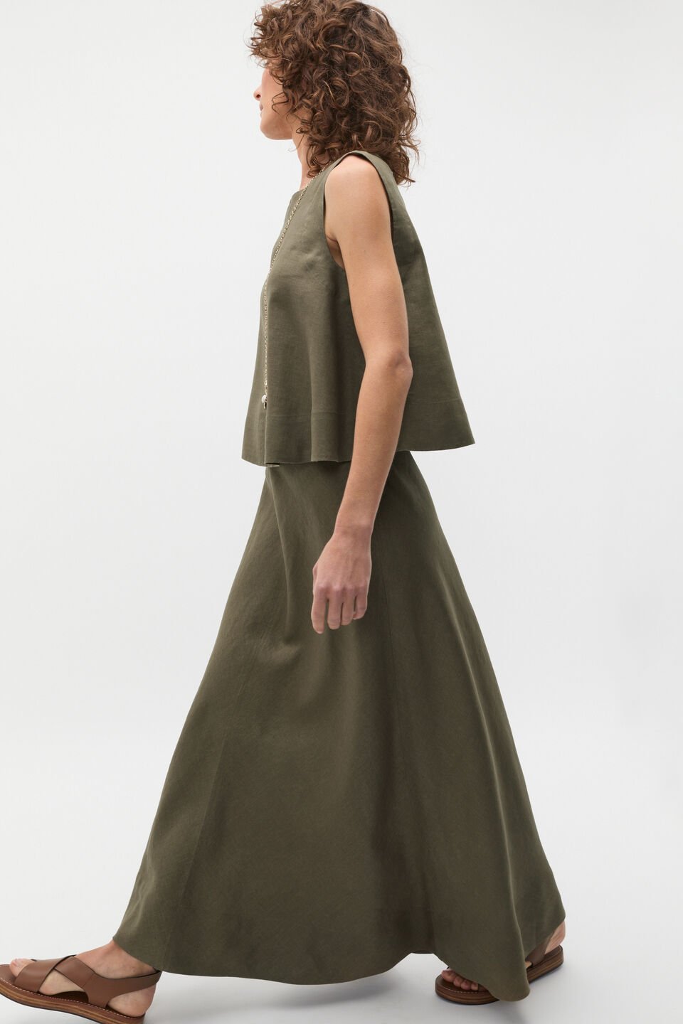 Core Linen Seam Front Skirt  Olive Leaf