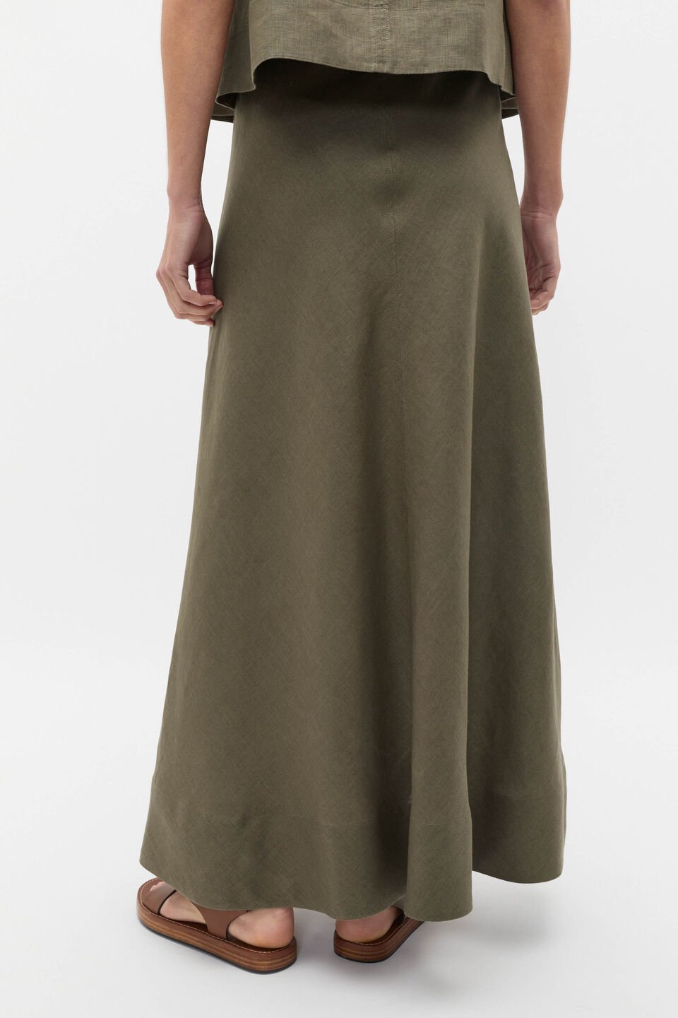 Core Linen Seam Front Skirt  Olive Leaf
