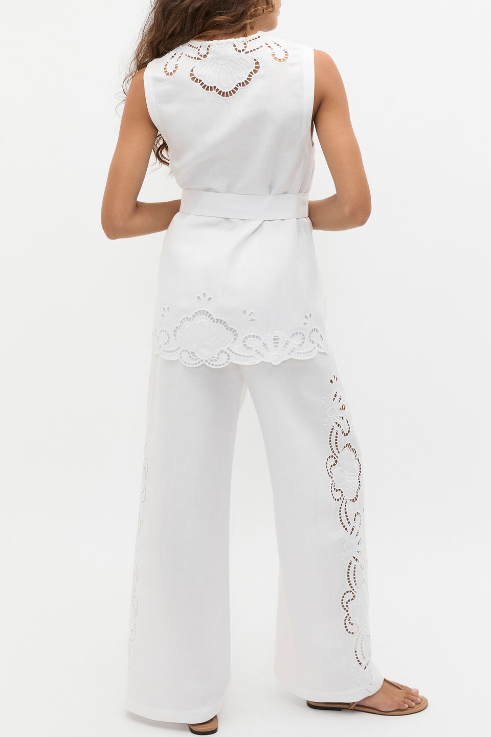 Cutwork Woven Belted Vest  Whisper White