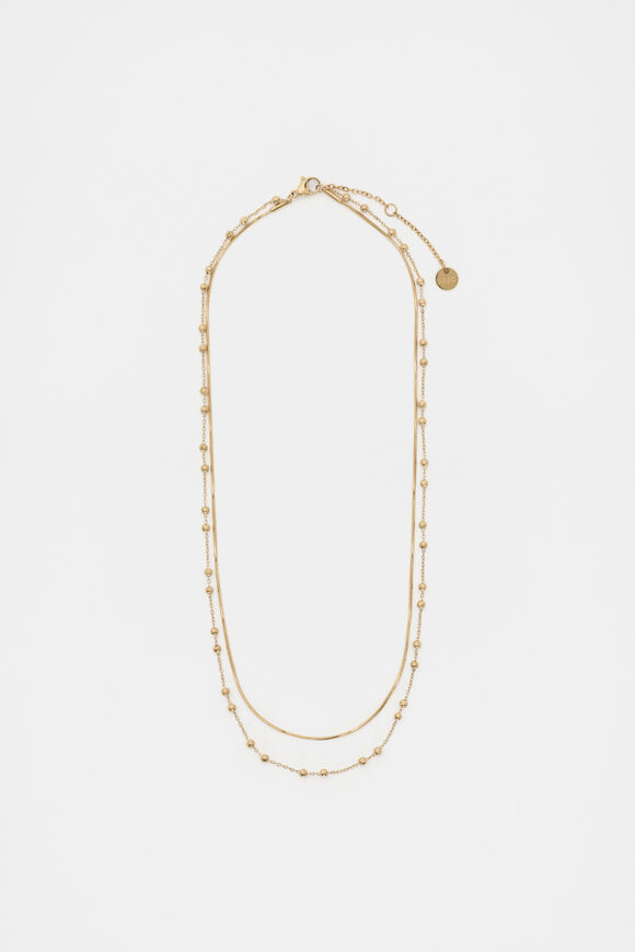 Waterproof Double Chain Necklace  Gold  hi-res