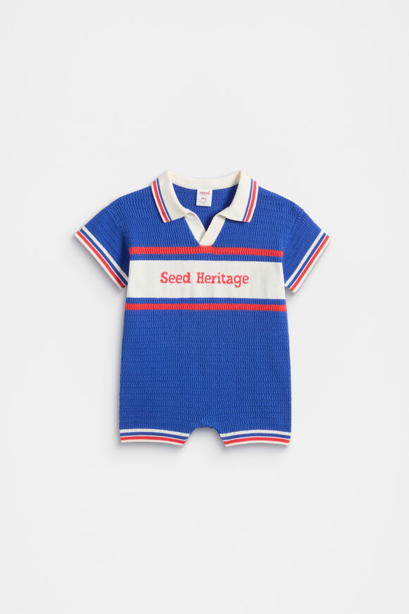 Logo Knit Romper  Azure Blue  hi-res