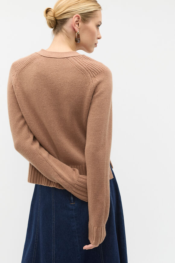 Merino Wool V Neck Pocket Cardigan  Amaretto  hi-res