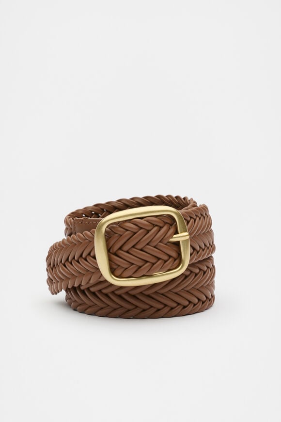 Nova Woven Leather Belt  Deep Tan  hi-res