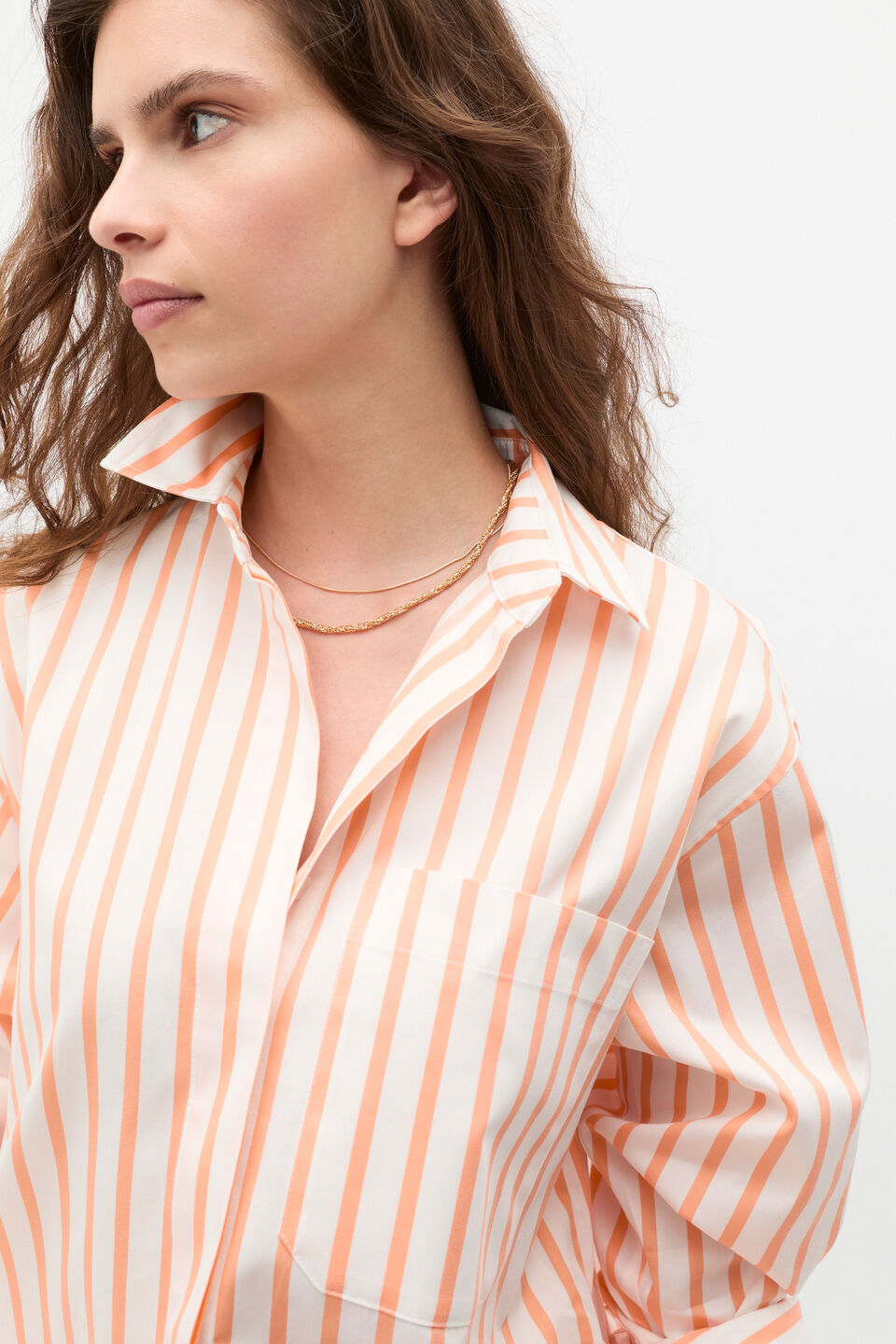 Cotton Stripe Pocket Shirt  Tangerine Stripe