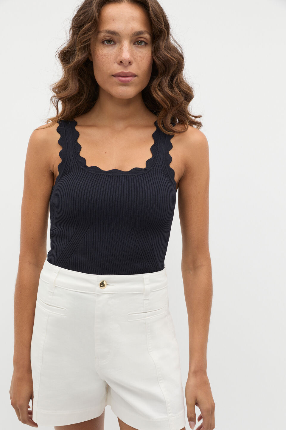 Scallop Knit Top  Twilight Blue