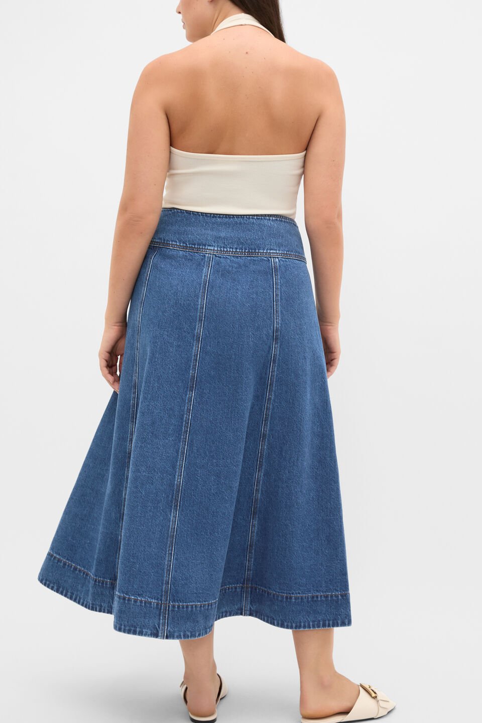 Denim Button Through Swing Skirt  Heritage Wash