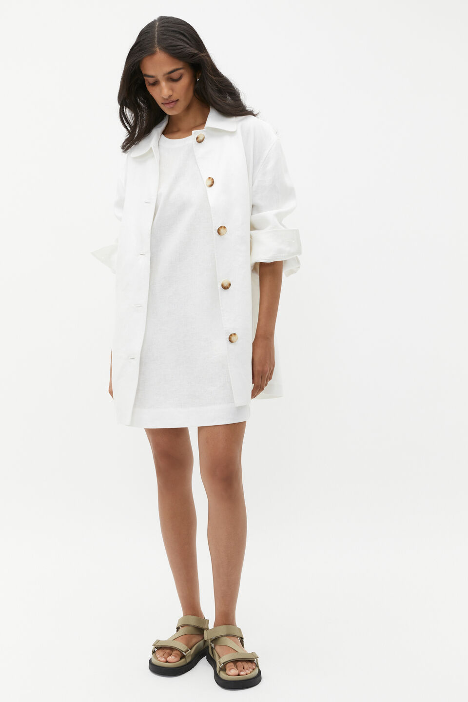 Linen Shacket  Whisper White