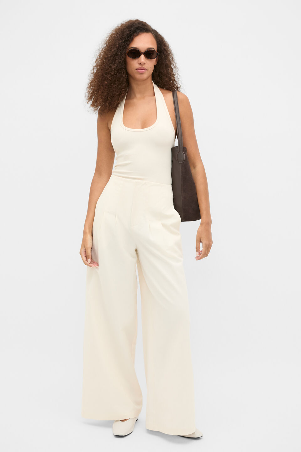 High Rise Pleat Pant  Coconut Cream