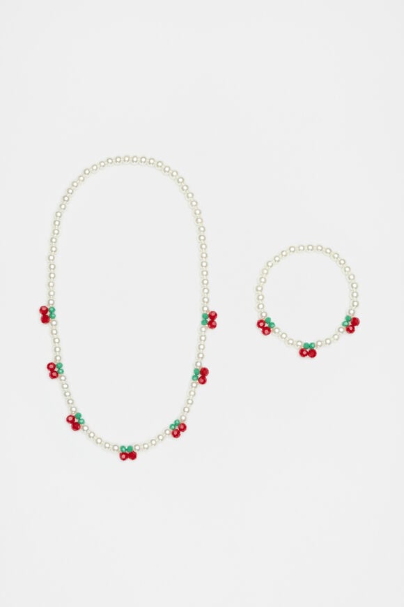 Cherry Necklace and Bracelet Set  Pearl  hi-res