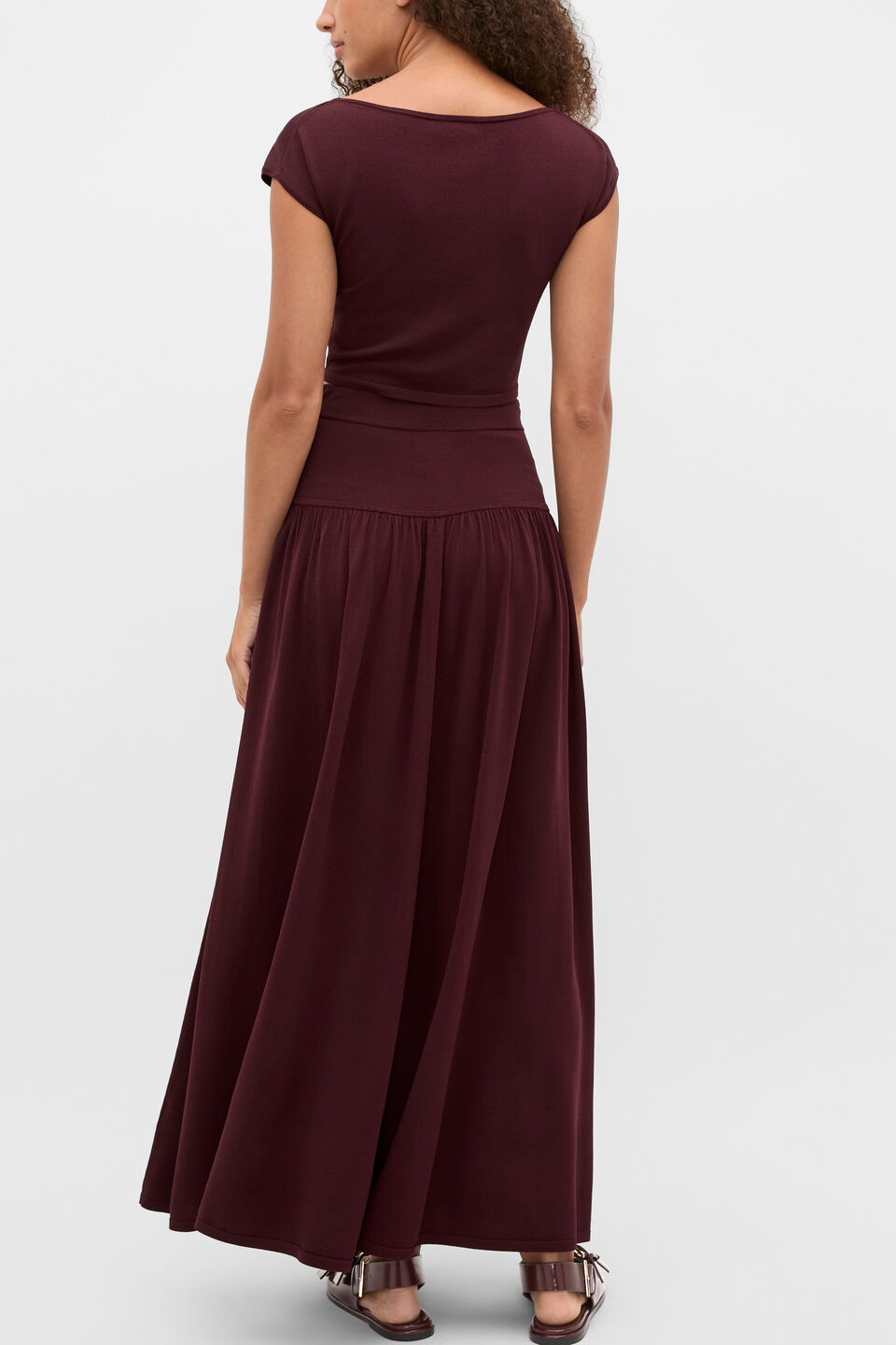 Compact Crepe Knit Skirt  Plum Red