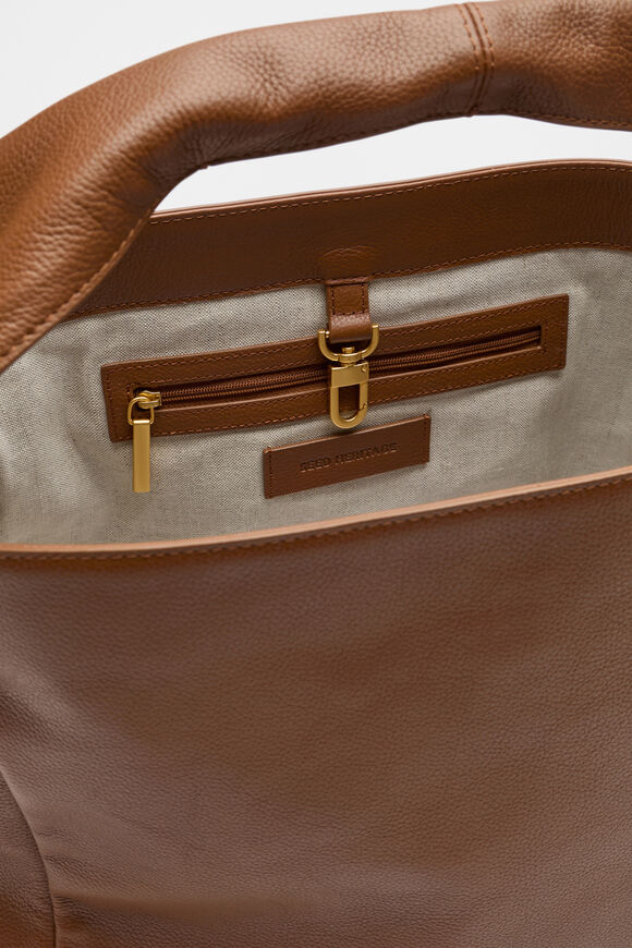 Leather Curved Tote  Deep Tan  hi-res