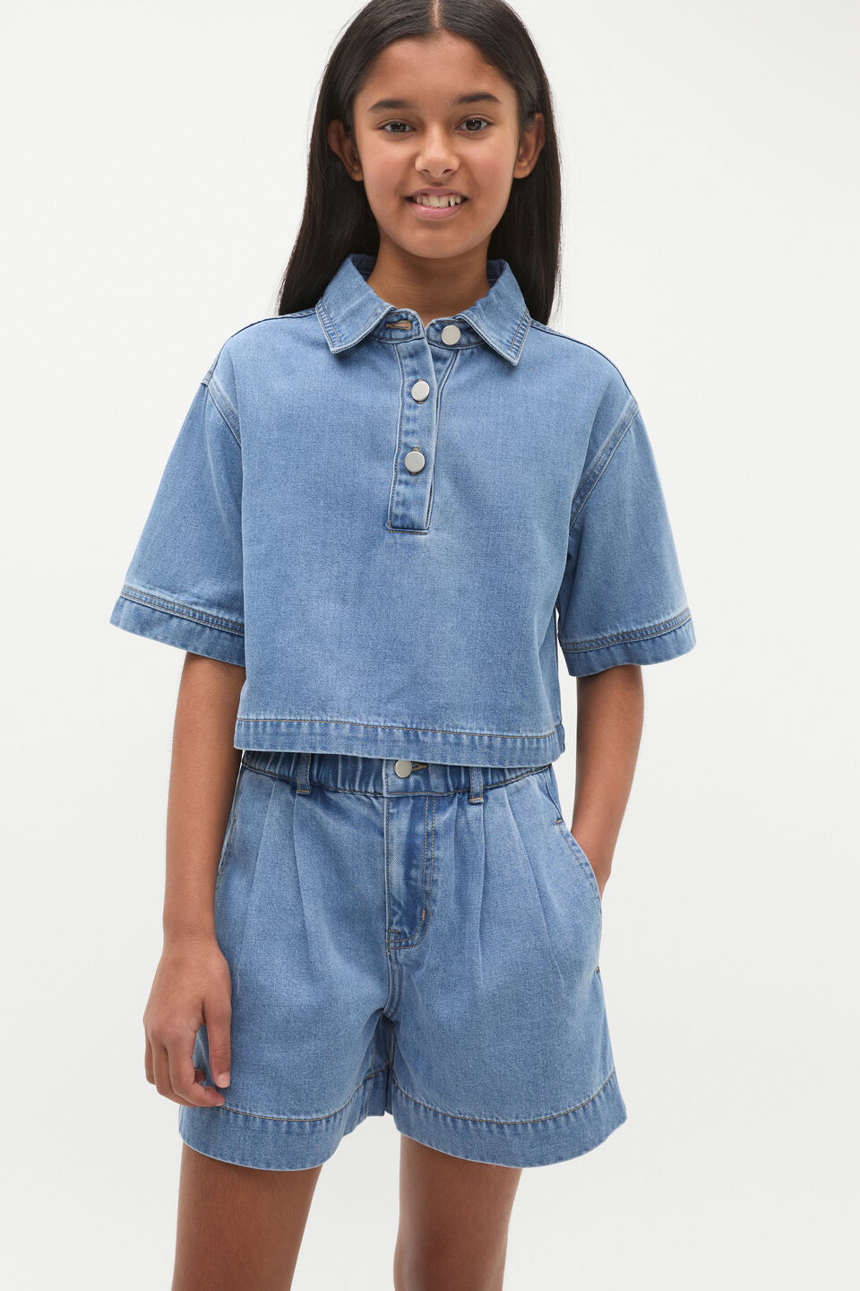 Boxy Denim Shirt  Mid Wash