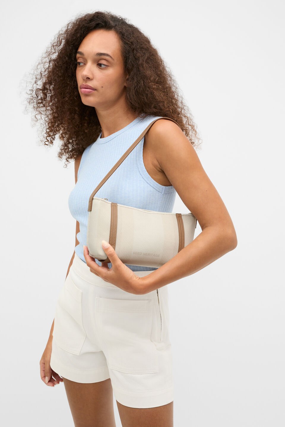 Textured Stripe Shoulder Bag  Natural