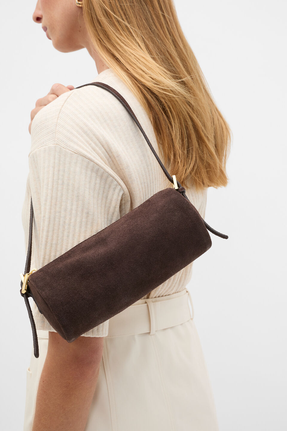 Suede Pouch Shoulder Bag  Chocolate