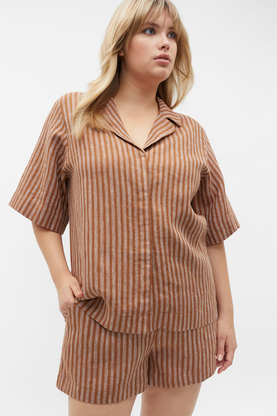 Oversize Short Sleeve Shirt  Cinnamon Spice Stripe
