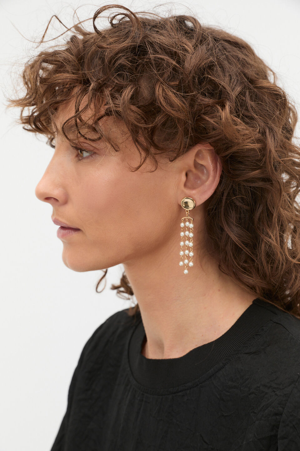 Pearl Station Long Earring  Gold