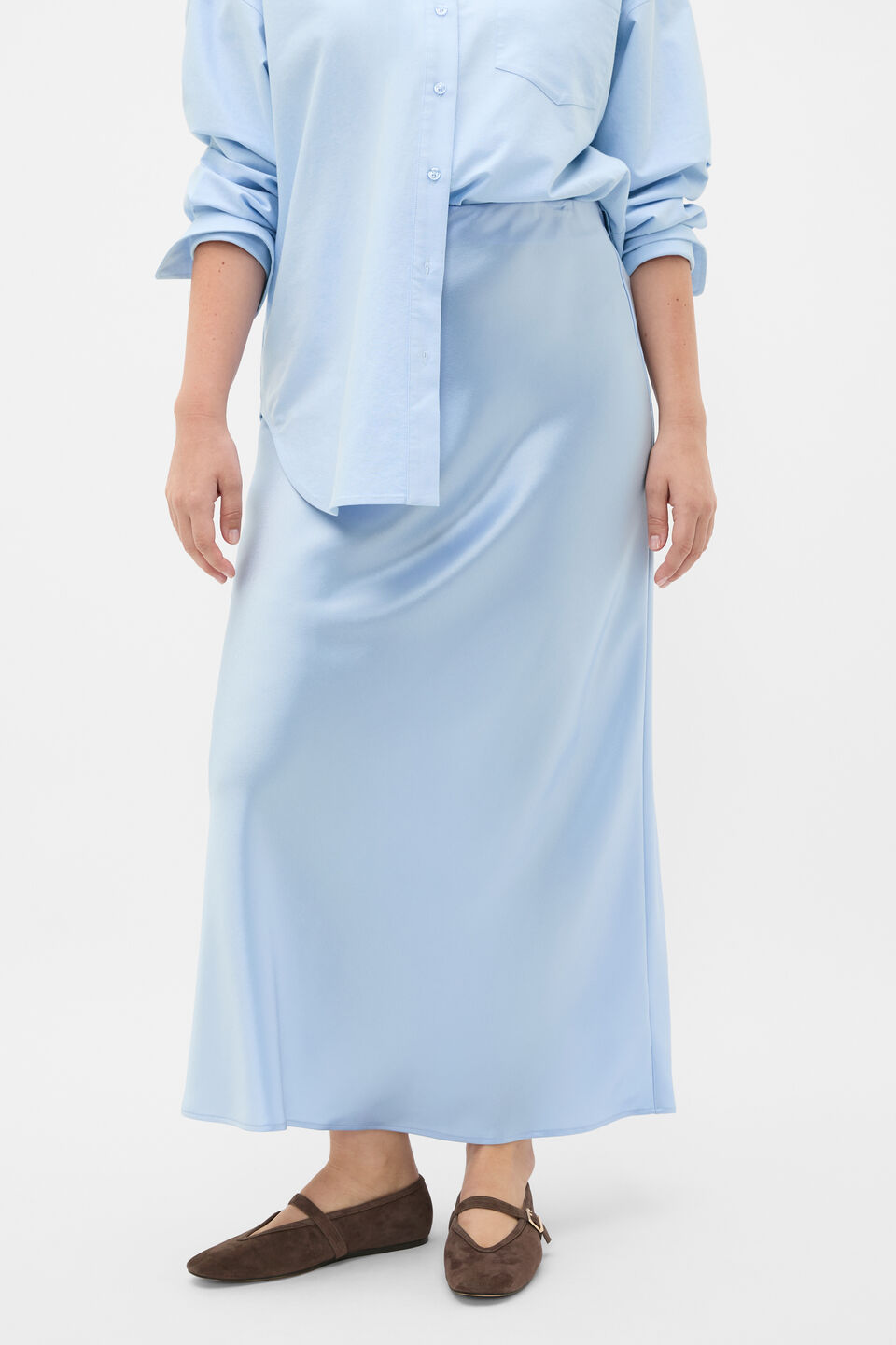 Satin Maxi Bias Skirt  Arctic Blue