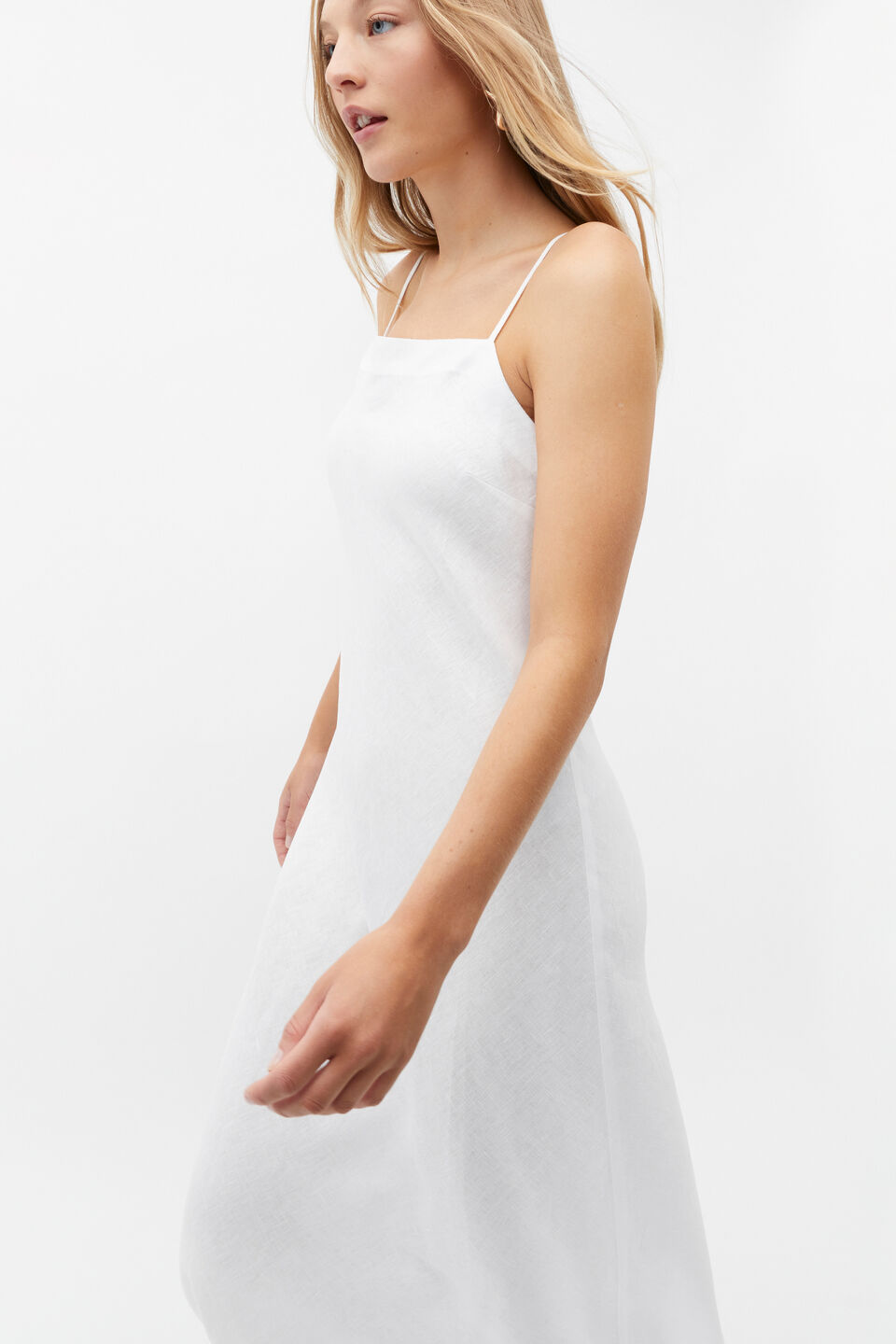 Core Linen Square Neck Slip Dress  Whisper White