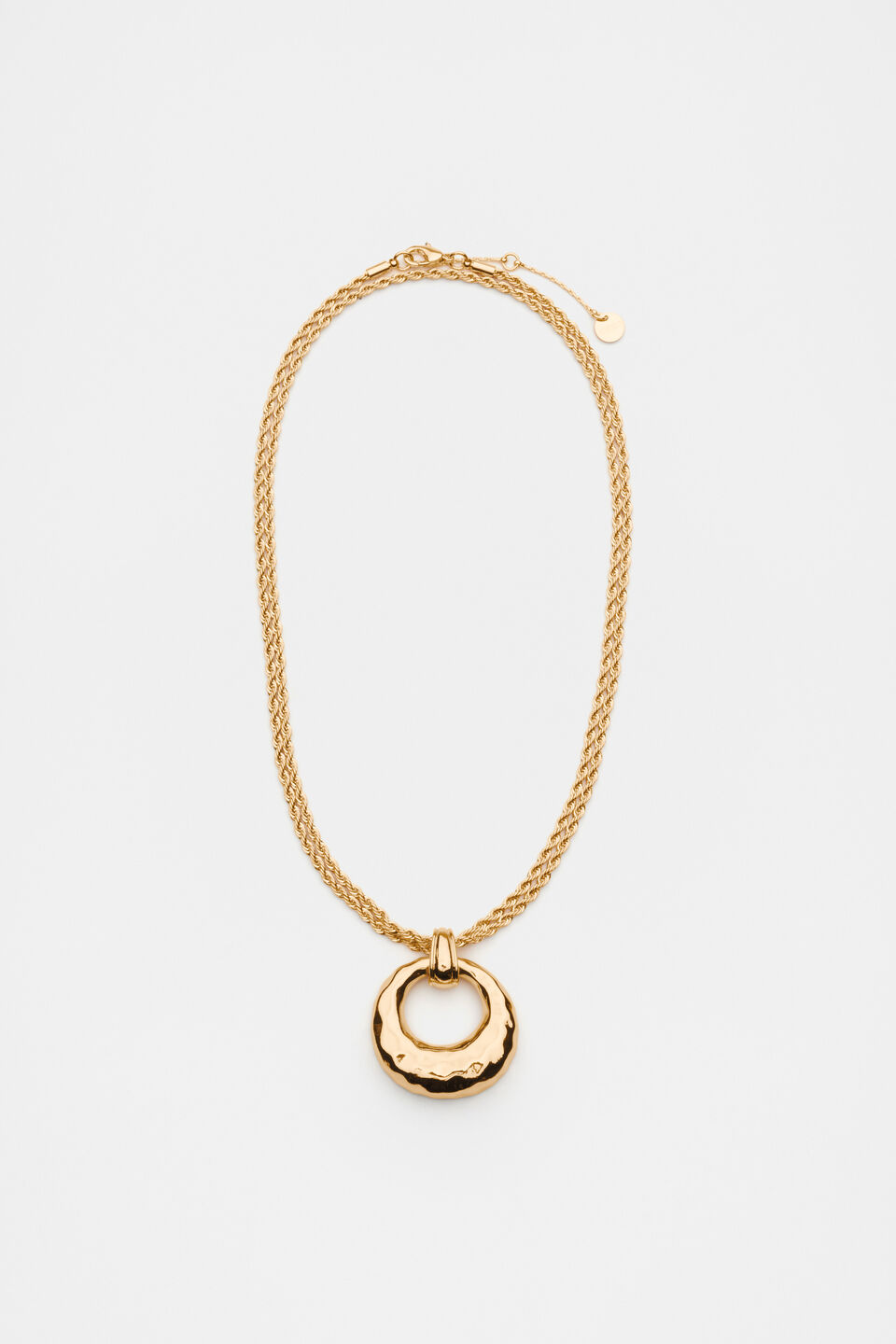 Textured Round Pendant Necklace  Gold