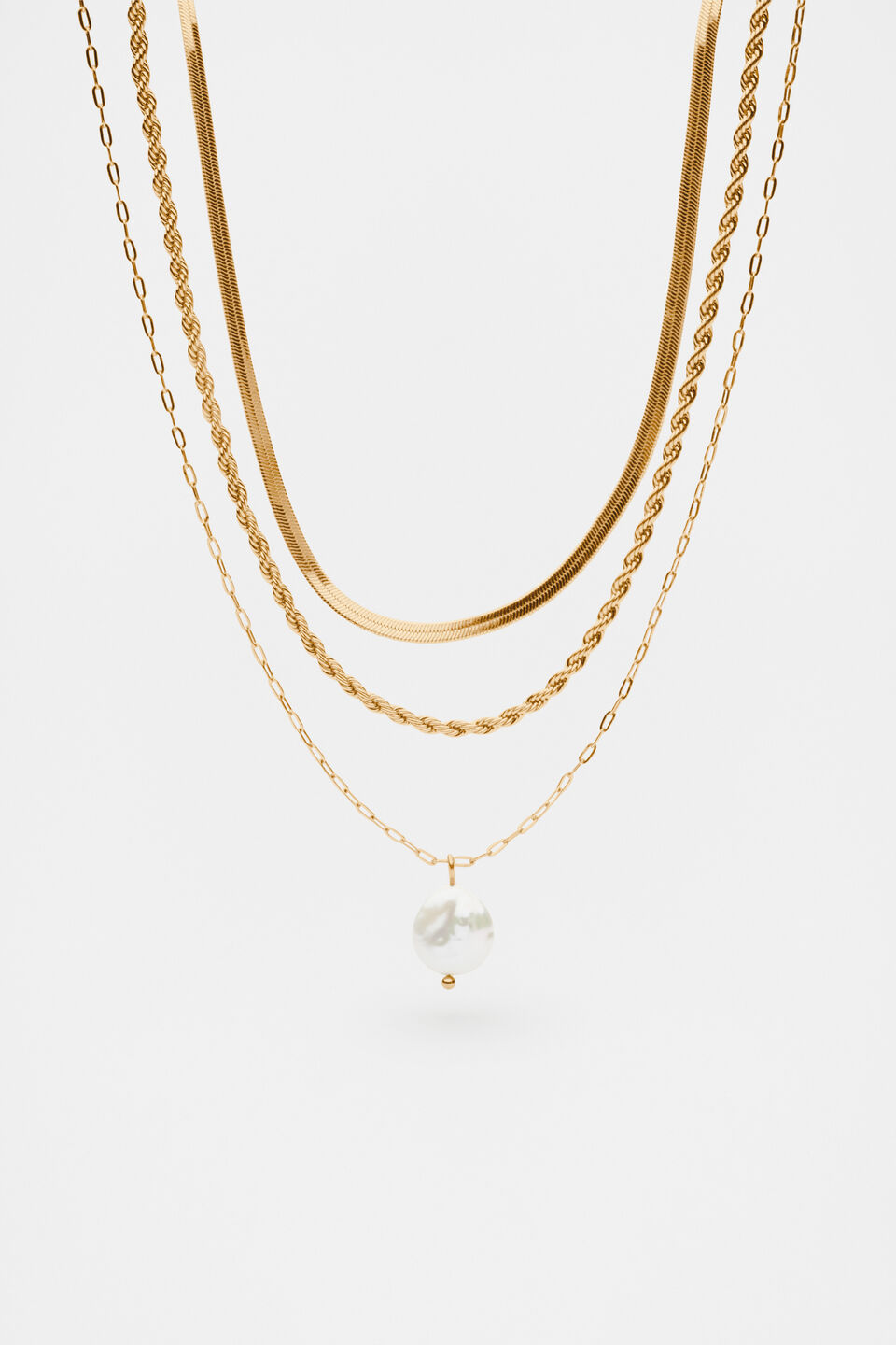 Pearly Layered Necklace  Gold