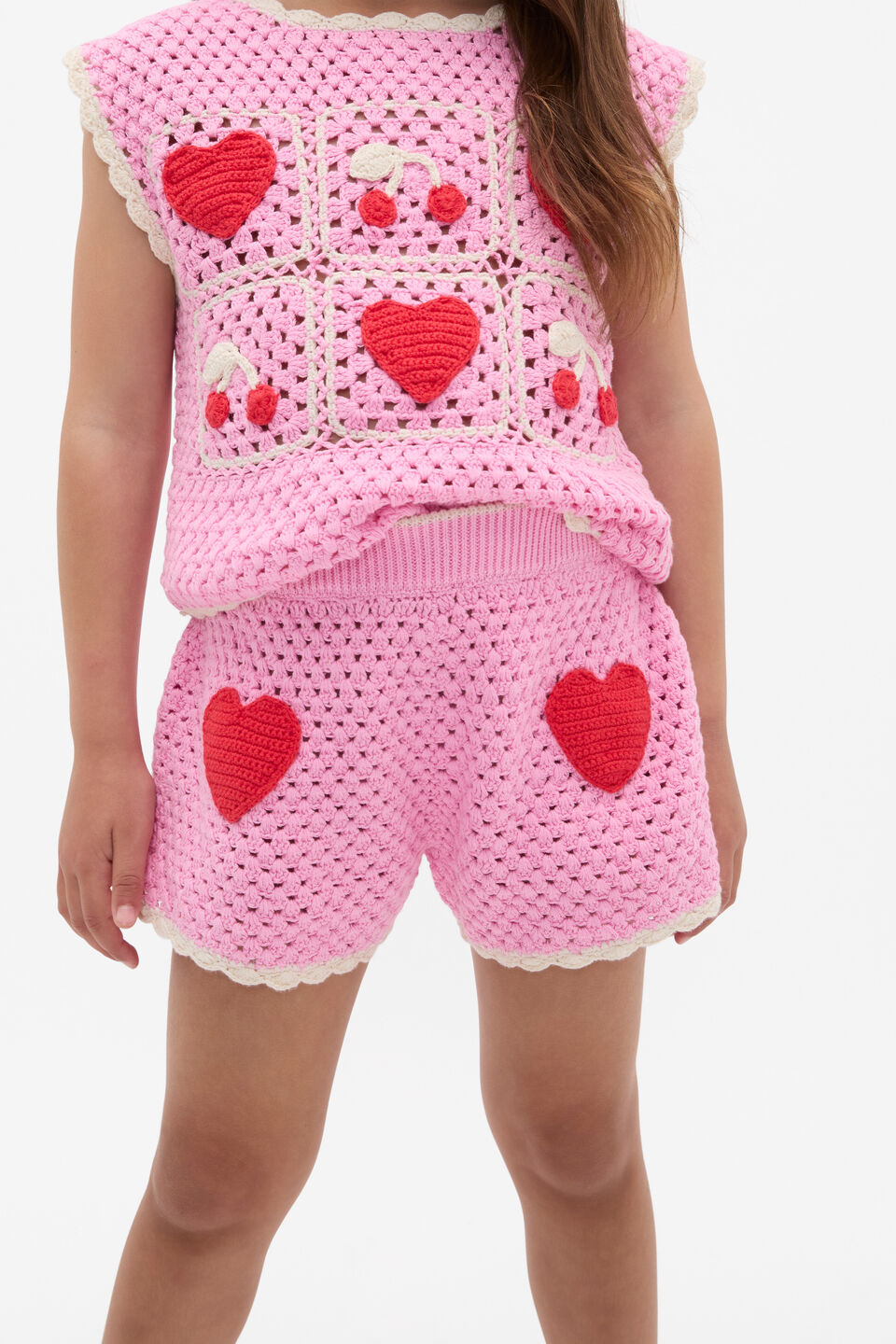 Heart Crochet Short  Candy Pink