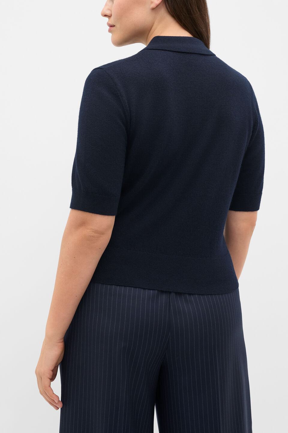 Australian Merino Knit Polo Top  Twilight Blue