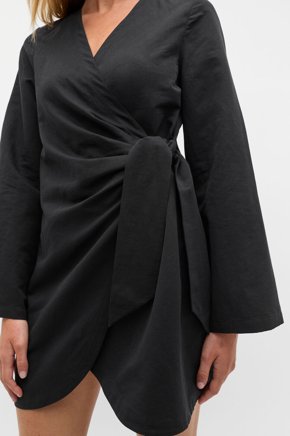 Tie Waist Wrap Mini Dress  Black