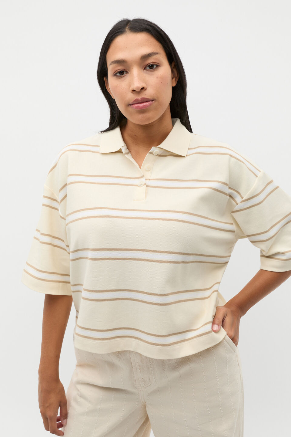 Stripe Boxy Polo  Buttercream Stripe