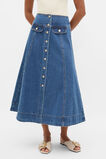 Denim Button Through Swing Skirt  Heritage Wash  hi-res