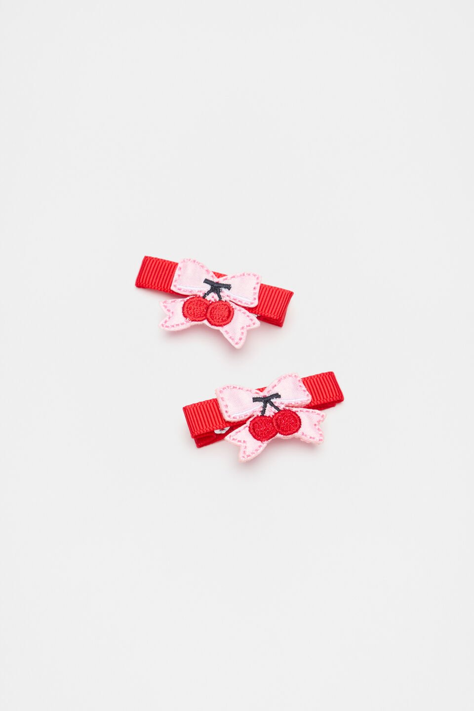 Embroidered Cherry Bow Duck Clips  Multi