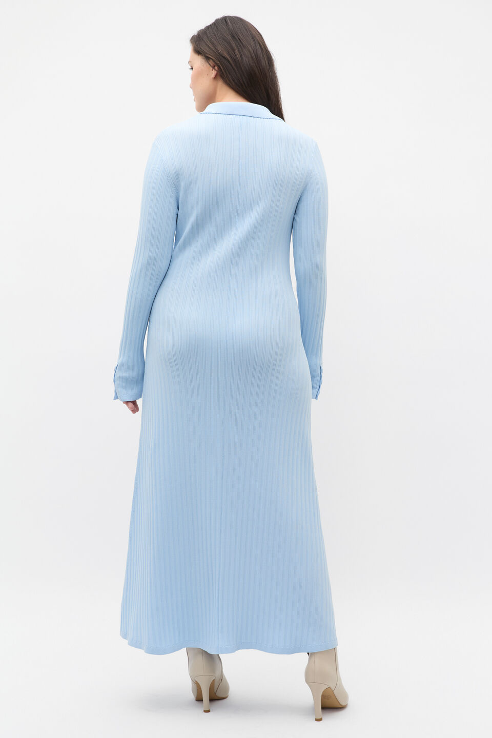 Crepe Ribbed Polo Midi Dress  Ice Blue