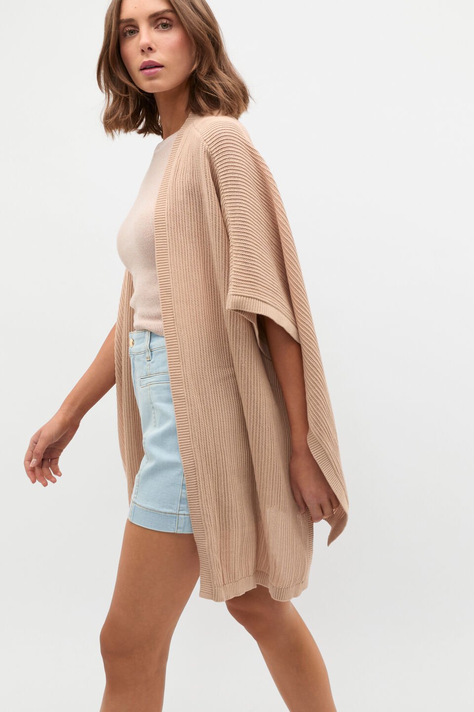 Open Weave Poncho  Ecru