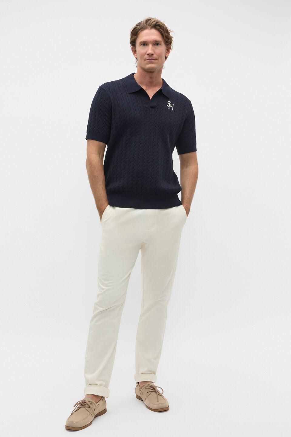 Heritage Cable Knit Trophy Polo  Twilight Blue