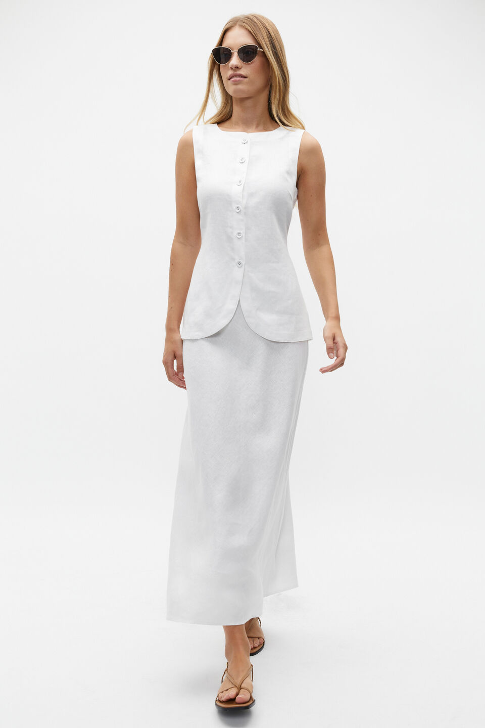 Linen Vest Top  Whisper White