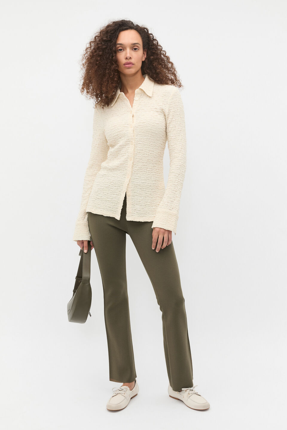 Textured Longline Polo Top  Tofu