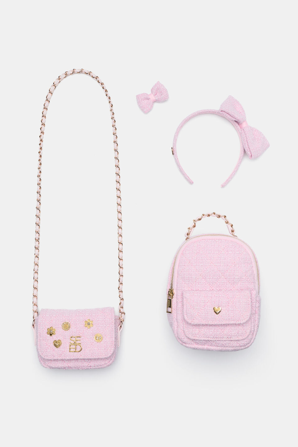 Tweed Bow Headband  Candy Pink