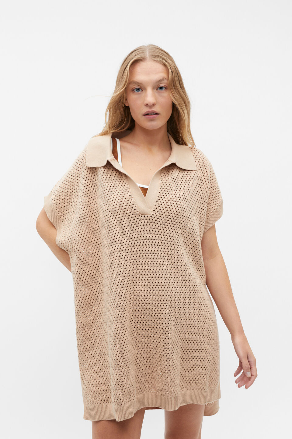 Crochet Knit Poncho  Nougat